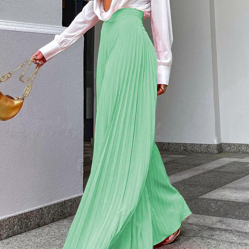 Elegant Style Solid Color Pleated Zipper Pants